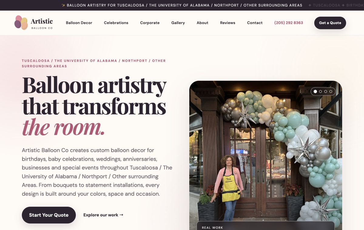 Preview of the Artistic Balloon Company demo website