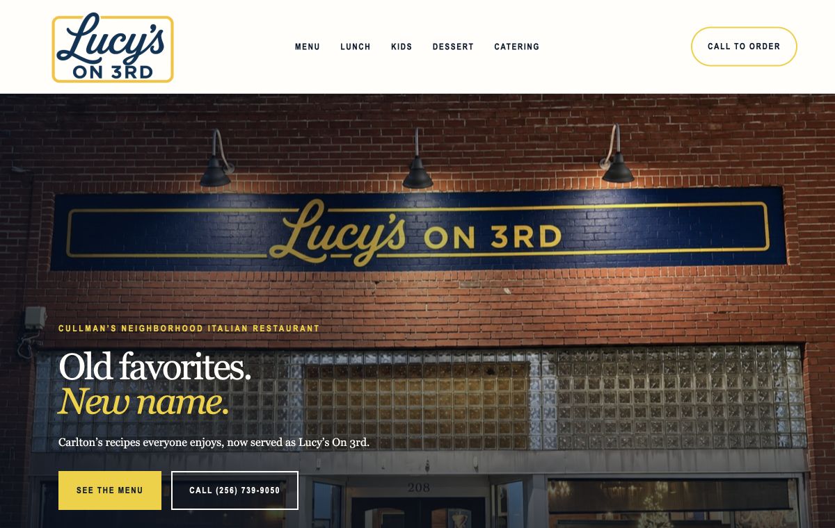 Preview of the Lucy's On 3rd restaurant demo website