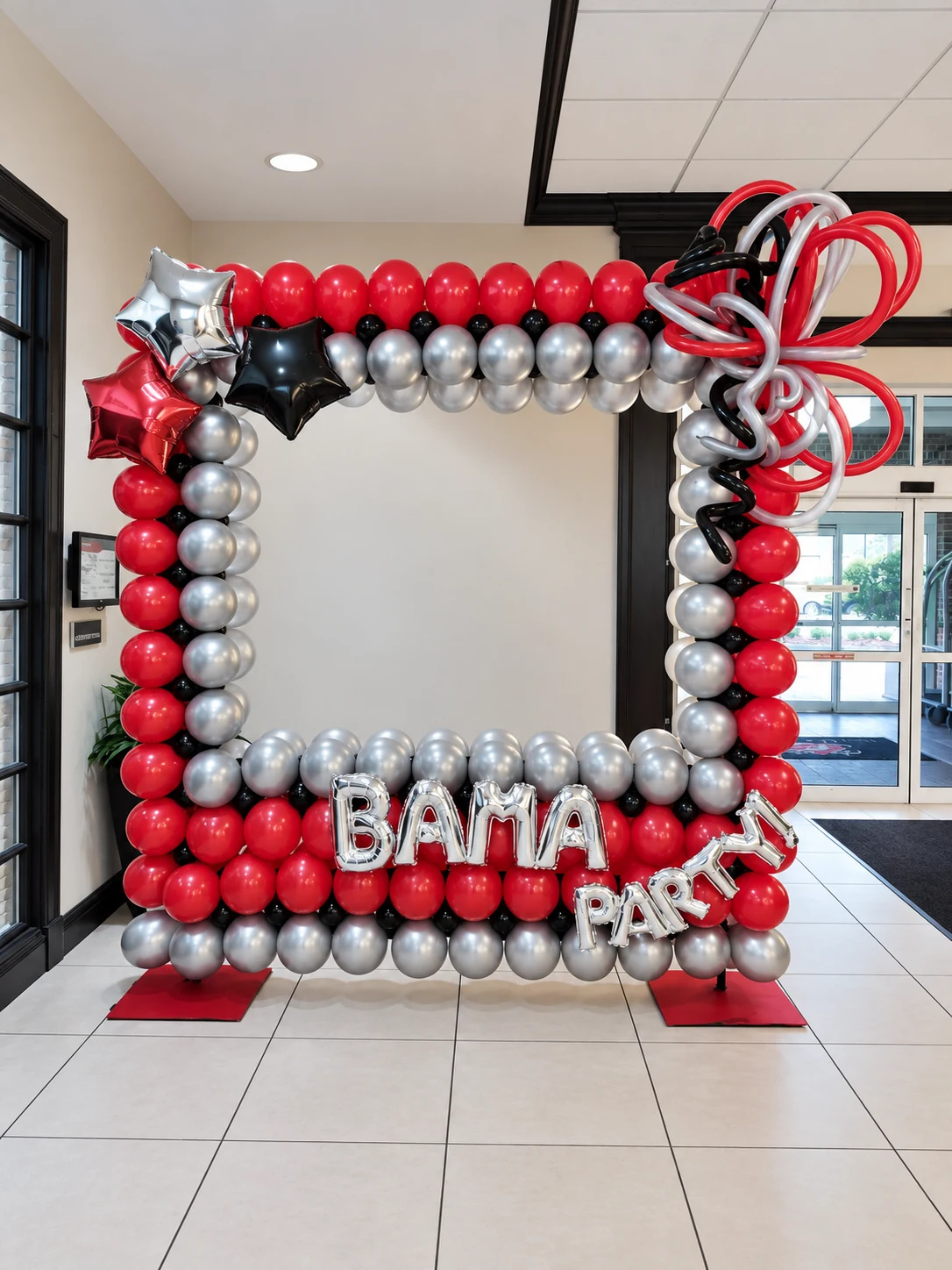 Crimson, silver and white Bama balloon photo frame