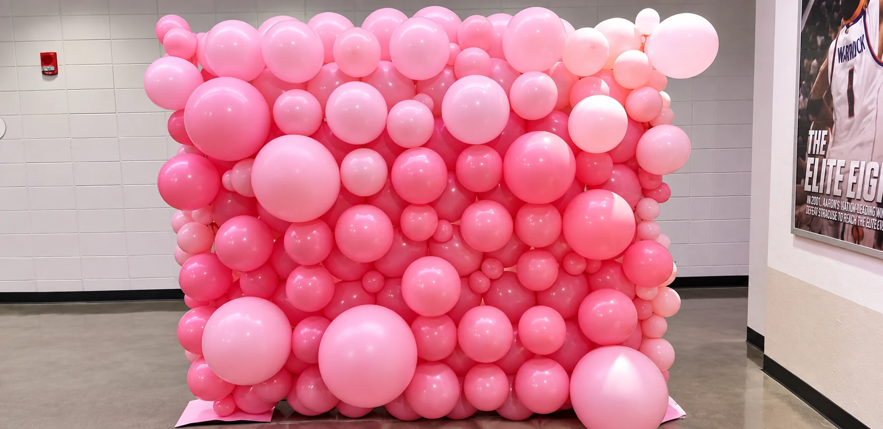 Pink organic balloon wall and photo backdrop