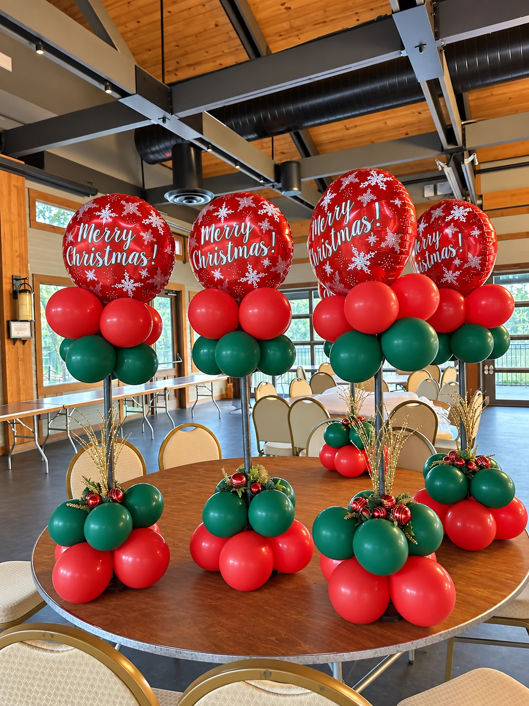 Set of red and green holiday balloon centerpieces