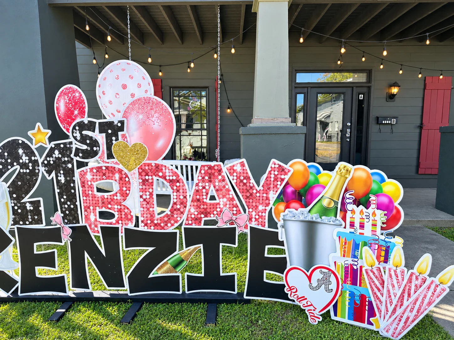 Colorful personalized birthday yard sign display