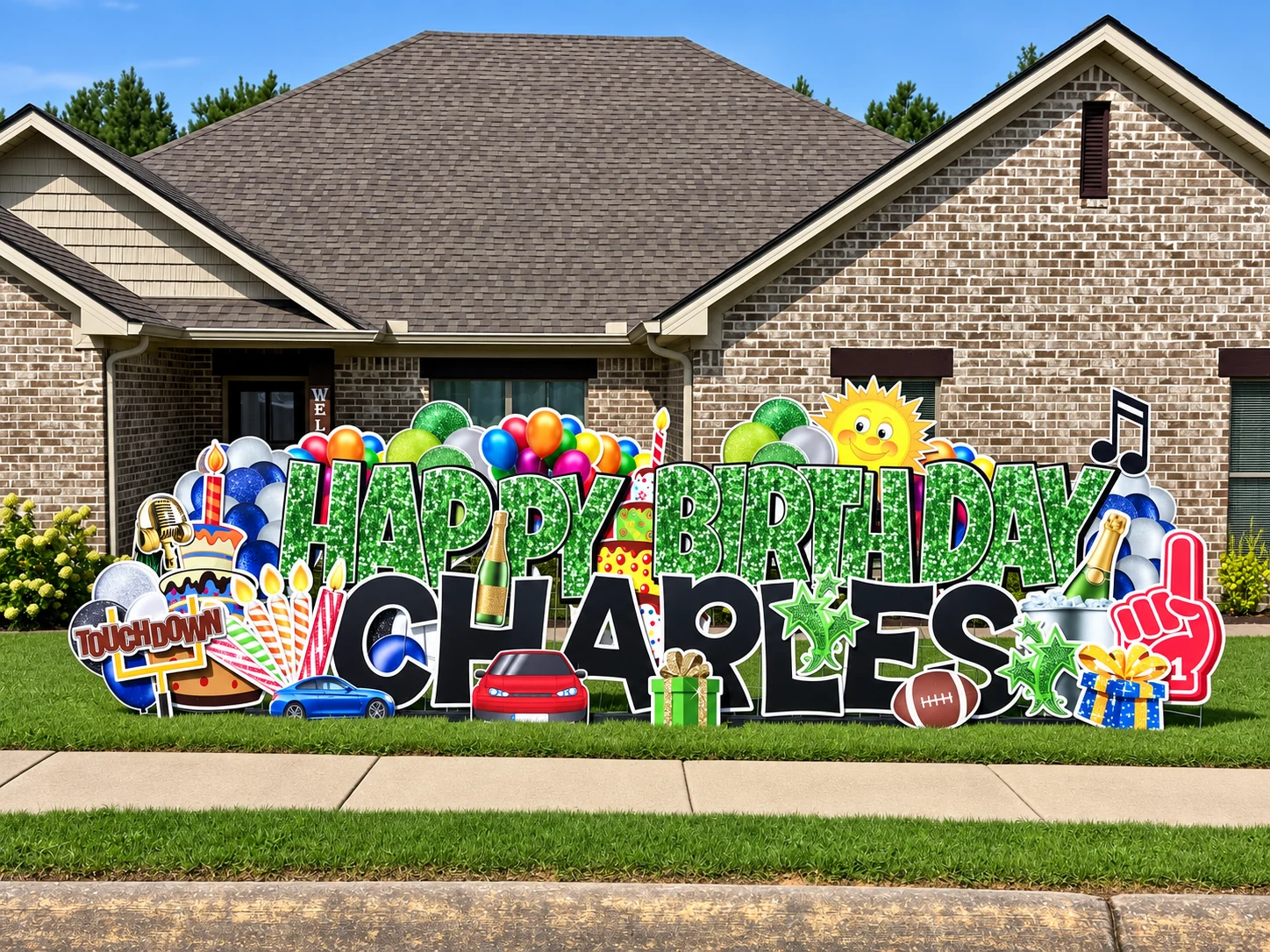 Large personalized birthday yard celebration display