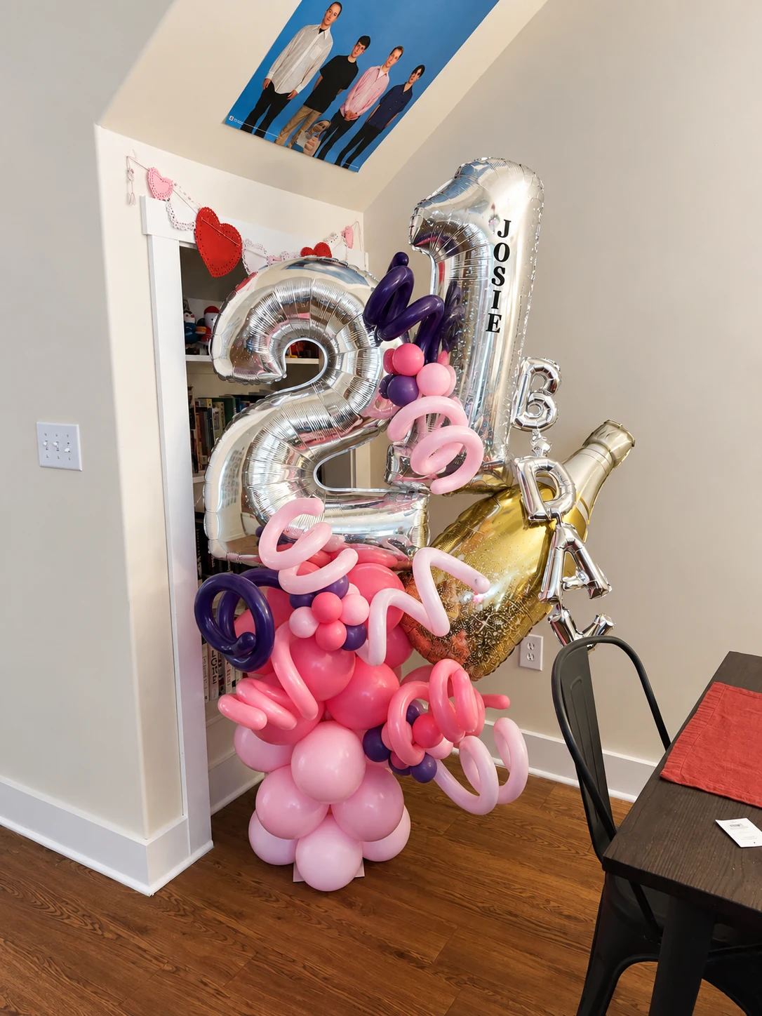 Pink and silver 21st birthday balloon number sculpture