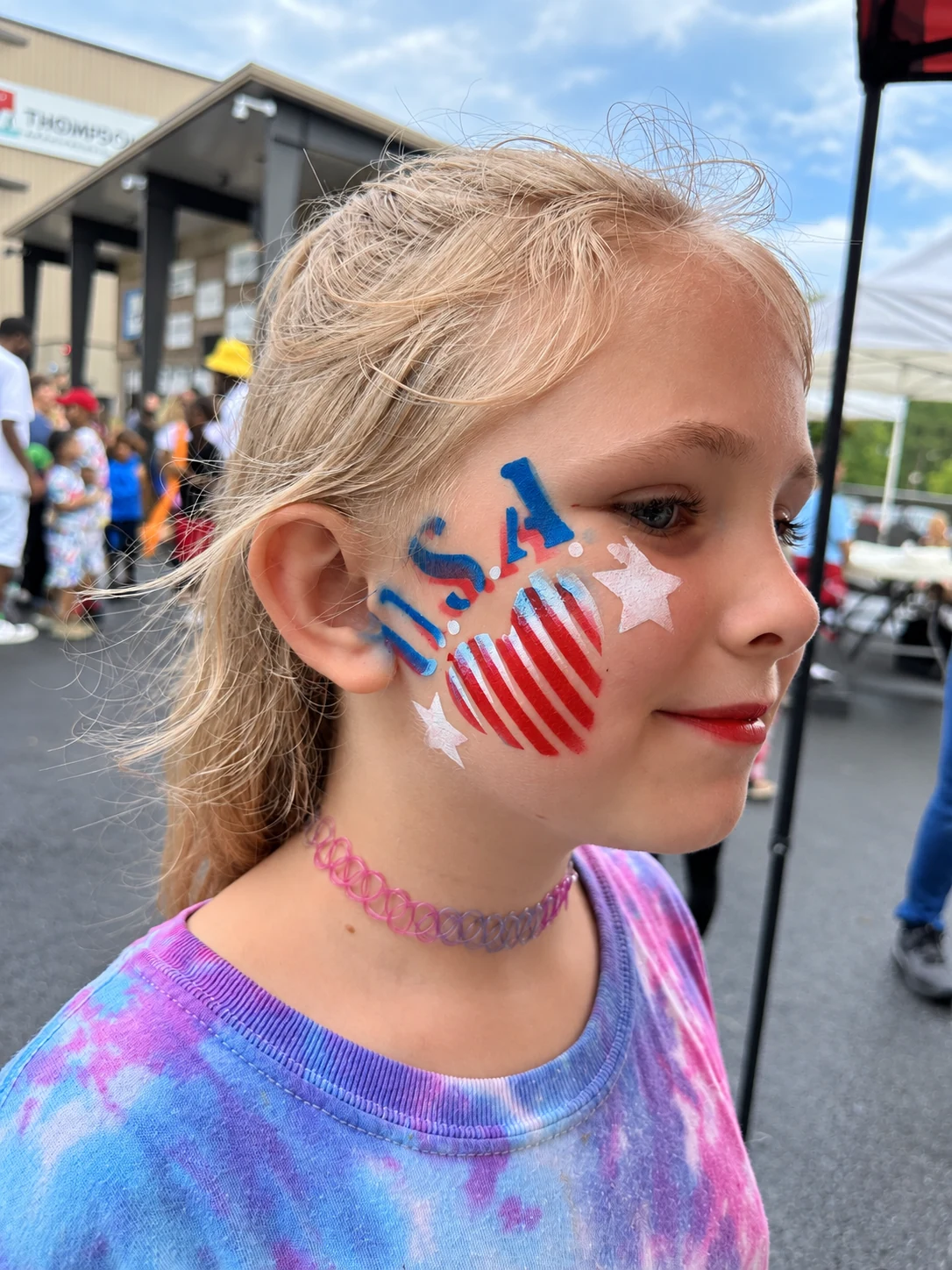 Patriotic red, white and blue face-painting design