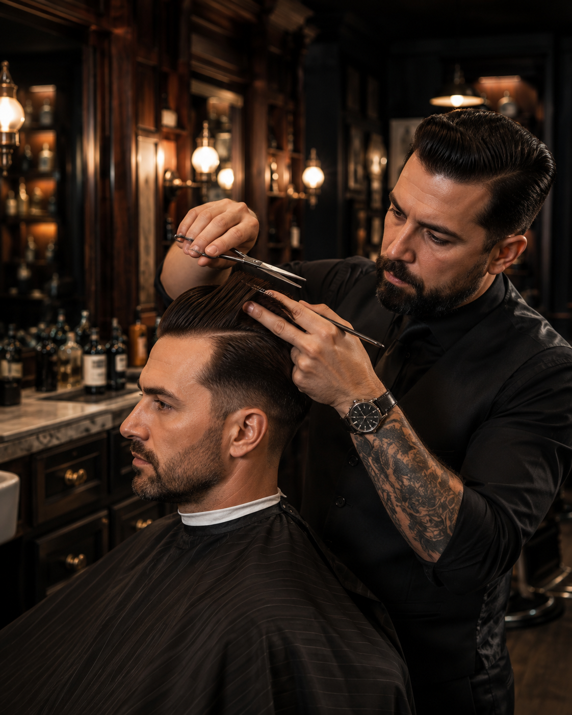 Barber giving a classic cut.