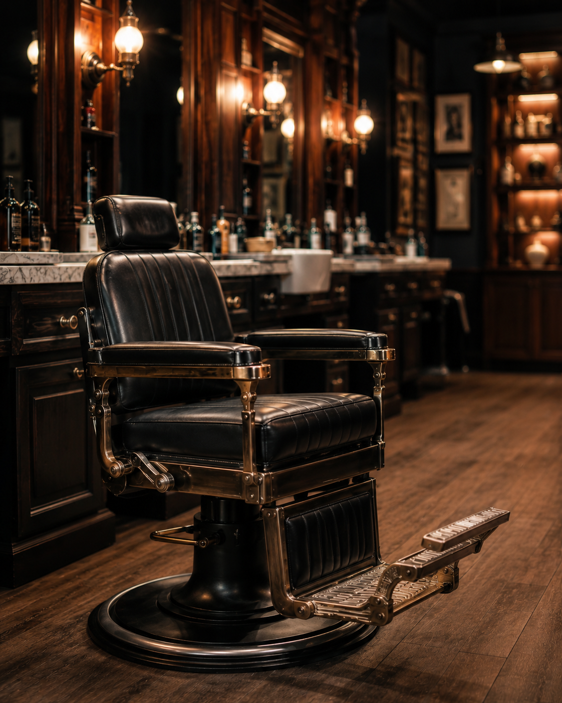Black barber chair inside Main Street Barber Co.